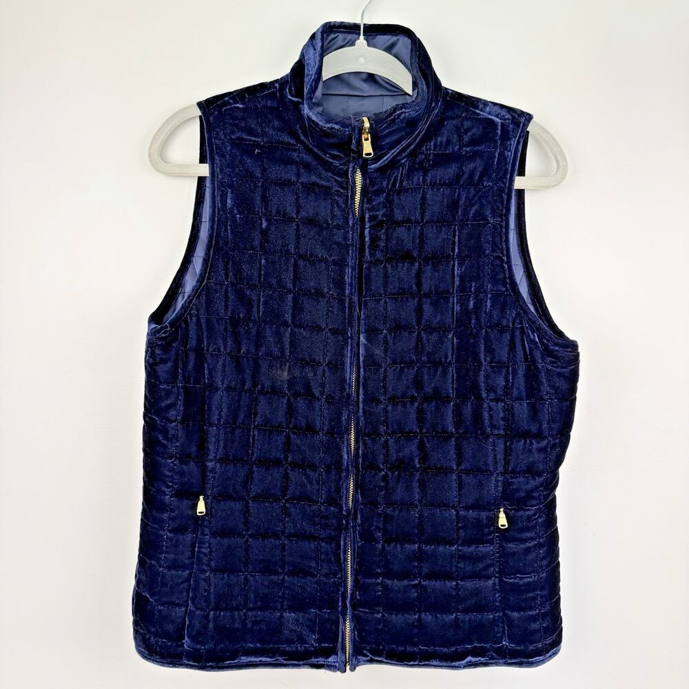 Lauren Ralph Lauren Velvet Reversible Vest Women's M Navy Quilted Puffer Pockets